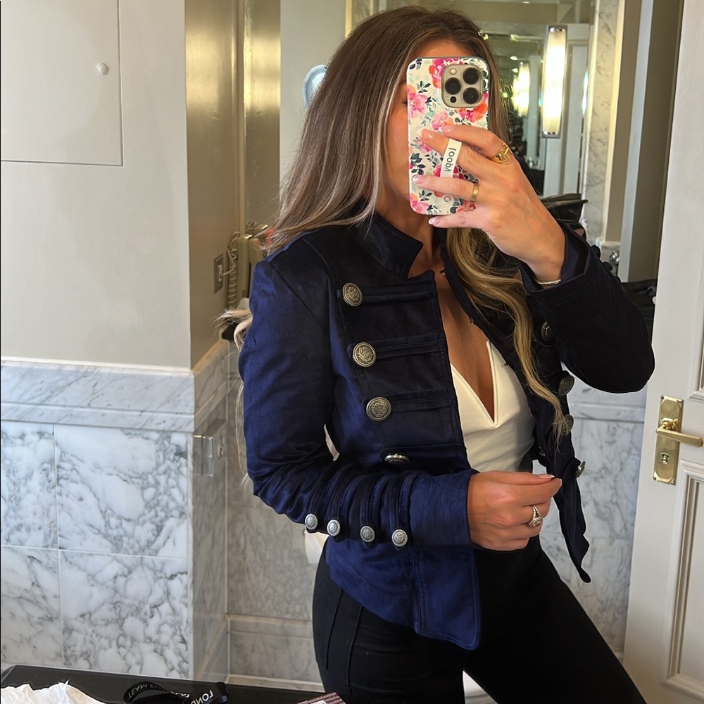 FREE PEOPLE VELVET MILITARY JACKET DISCO INDIGO XS
